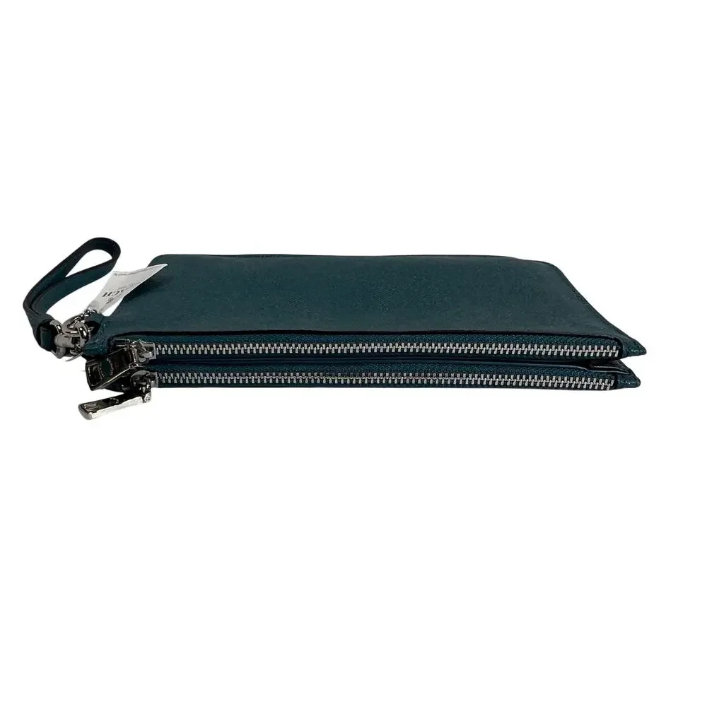 COACH Crosby Clutch Wristlet Dark Teal Glitter Crossgrain Leather F21020 NWT
